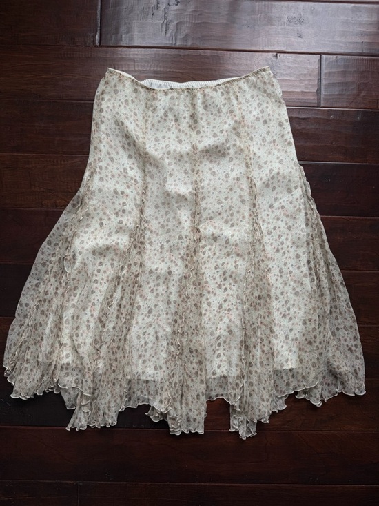 Precis Petite Dresses & Skirts - Vintage Silk Floral Midi Skirt Cottagecore Fairy Ruffle Hem